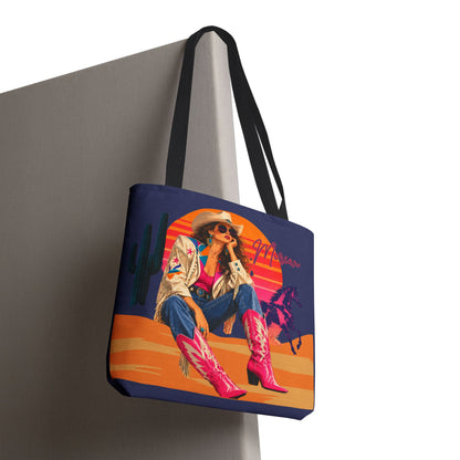 Retro 80s Neon Cowgirl Tote Bag, Horse Western Lovers Gifts, Nashville Bachelorette Party