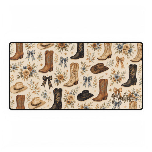 Cowgirl Desk Mat, Chic Western Home Office and Student Decor, RTO WFH Dorm Room Large Mouse Pad
