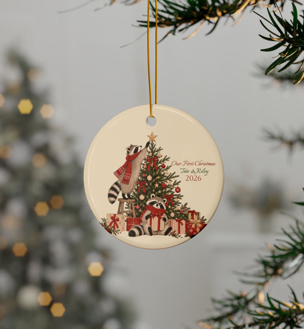 Raccoon Lovers Ceramic Ornament for New Couples, New Baby