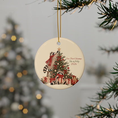 Raccoon Lovers Ceramic Ornament for New Couples, New Baby