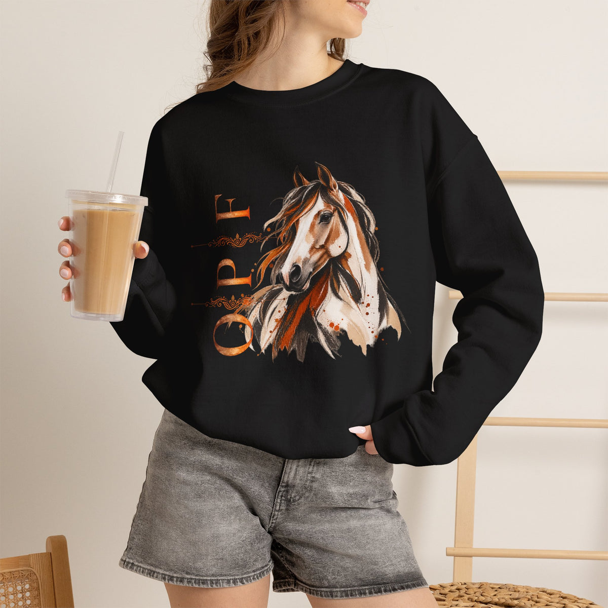 Orange Peel Finds Exclusive Horse Lovers Sweatshirt, Chic Modern Sweatshirts for Her and Him