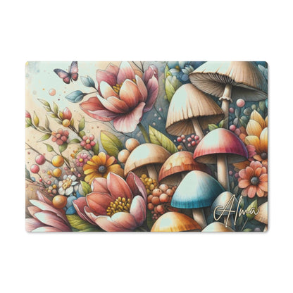 Tempered Glass Cutting Board for Mushroom Lovers, Floral Butterfly Design for Chic Kitchen & Home