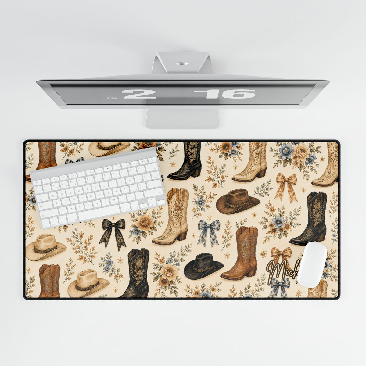 Cowgirl Desk Mat, Chic Western Home Office and Student Decor, RTO WFH Dorm Room Large Mouse Pad