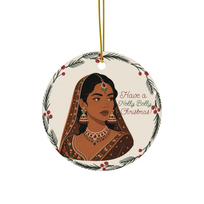Holly Bolly Christmas Desi Ceramic Christmas Ornament, South Asian Holiday decor
