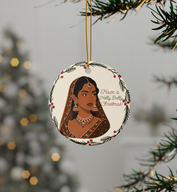 Holly Bolly Christmas Desi Ceramic Christmas Ornament, South Asian Holiday decor