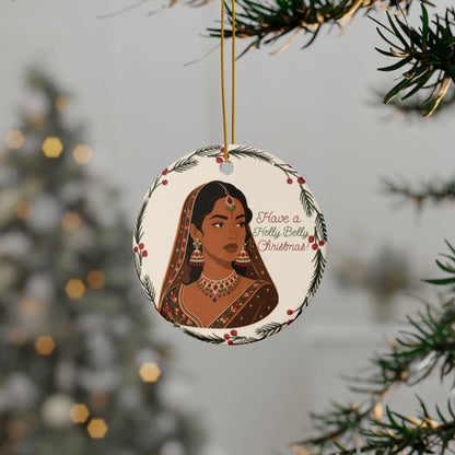 Holly Bolly Christmas Desi Ceramic Christmas Ornament, South Asian Holiday decor