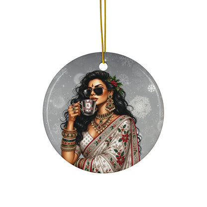 Bolly & Bright Christmas Desi Ceramic Christmas Ornament, South Asian Holiday decor
