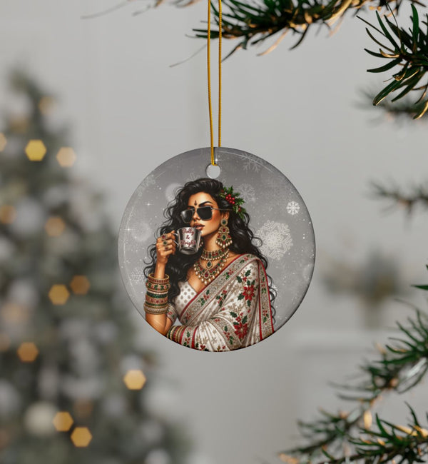 Bolly & Bright Christmas Desi Ceramic Christmas Ornament, South Asian Holiday decor