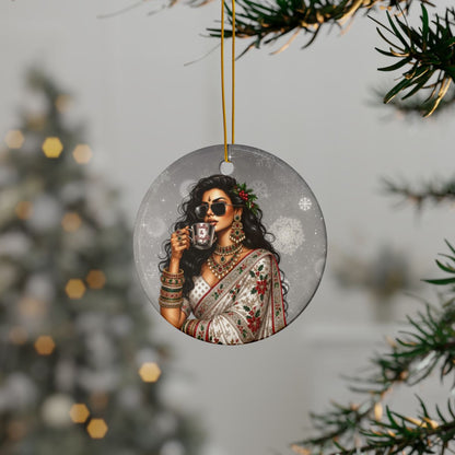 Bolly & Bright Christmas Desi Ceramic Christmas Ornament, South Asian Holiday decor