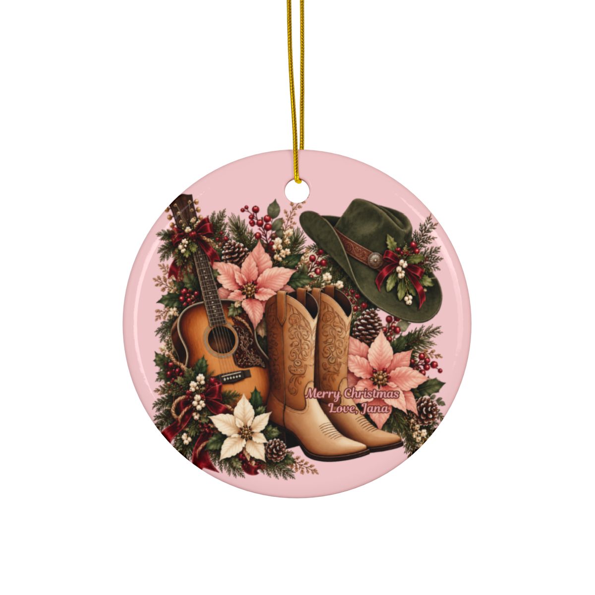 Ceramic Dual-Sided Text, Chic Cowgirl and Country Music Lover Ornament & Holiday Decor