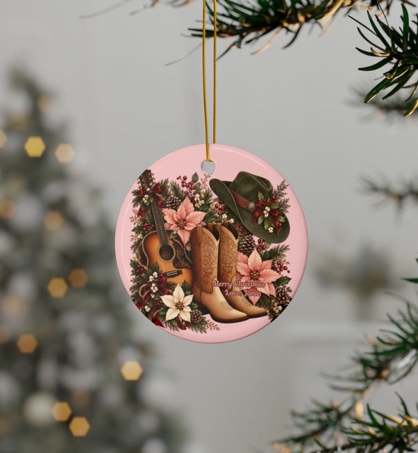Ceramic Dual-Sided Text, Chic Cowgirl and Country Music Lover Ornament & Holiday Decor