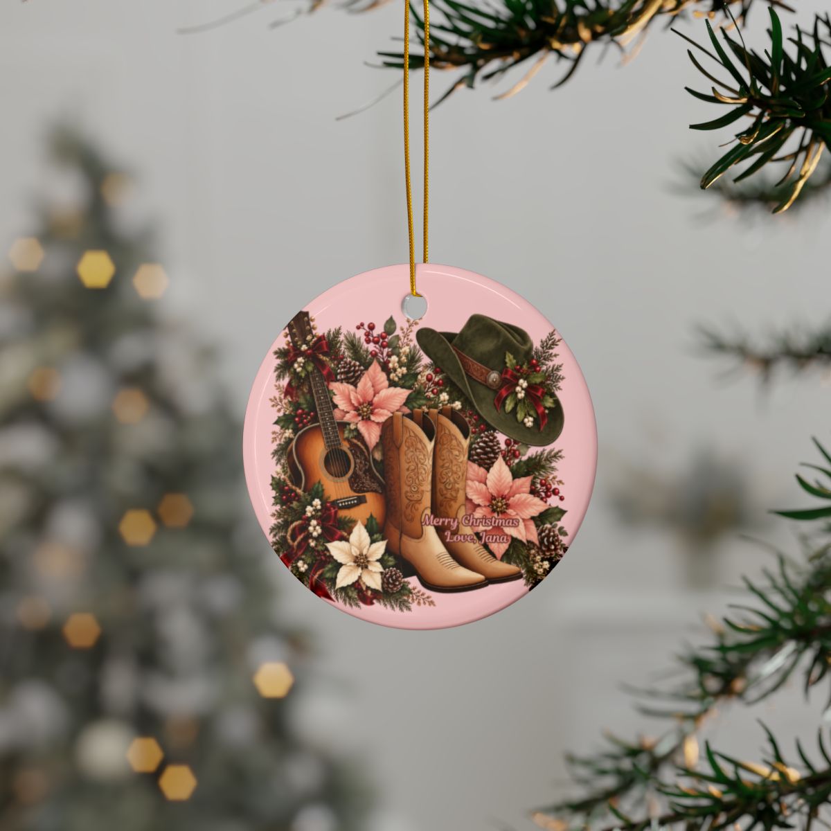Ceramic Dual-Sided Text, Chic Cowgirl and Country Music Lover Ornament & Holiday Decor