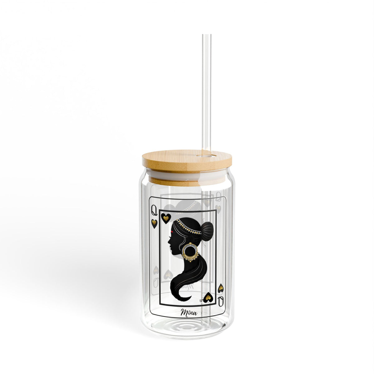 Custom Sipper Glass Tumbler, Queen of Hearts, Inclusive Aesthetic Iced Drink Gifts - 3 Options