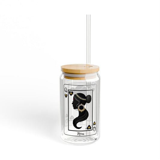 Custom Sipper Glass Tumbler, Queen of Hearts, Inclusive Aesthetic Iced Drink Gifts - 3 Options