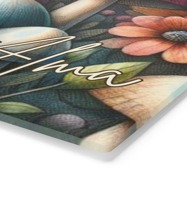 Tempered Glass Cutting Board for Mushroom Lovers, Floral Butterfly Design for Chic Kitchen & Home