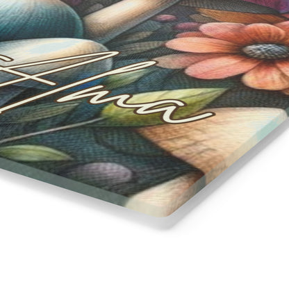Tempered Glass Cutting Board for Mushroom Lovers, Floral Butterfly Design for Chic Kitchen & Home