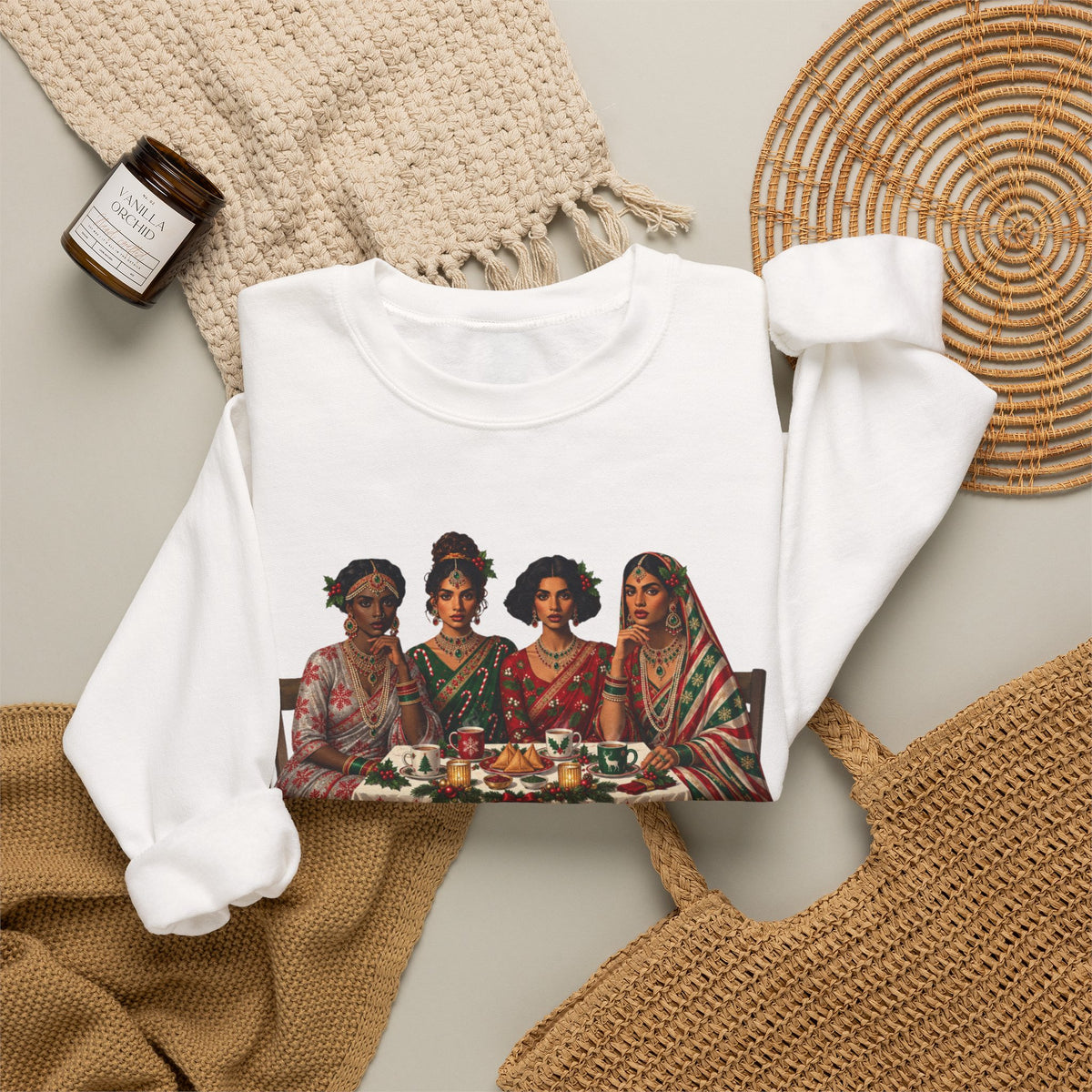 Custom Text Bollywood Christmas Sweatshirt for Chai Lovers