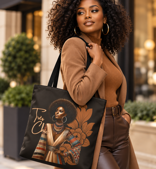 Custom Tres Chic Melanin Tote Bag, Beautiful Black Woman Gifts for Her & Mom