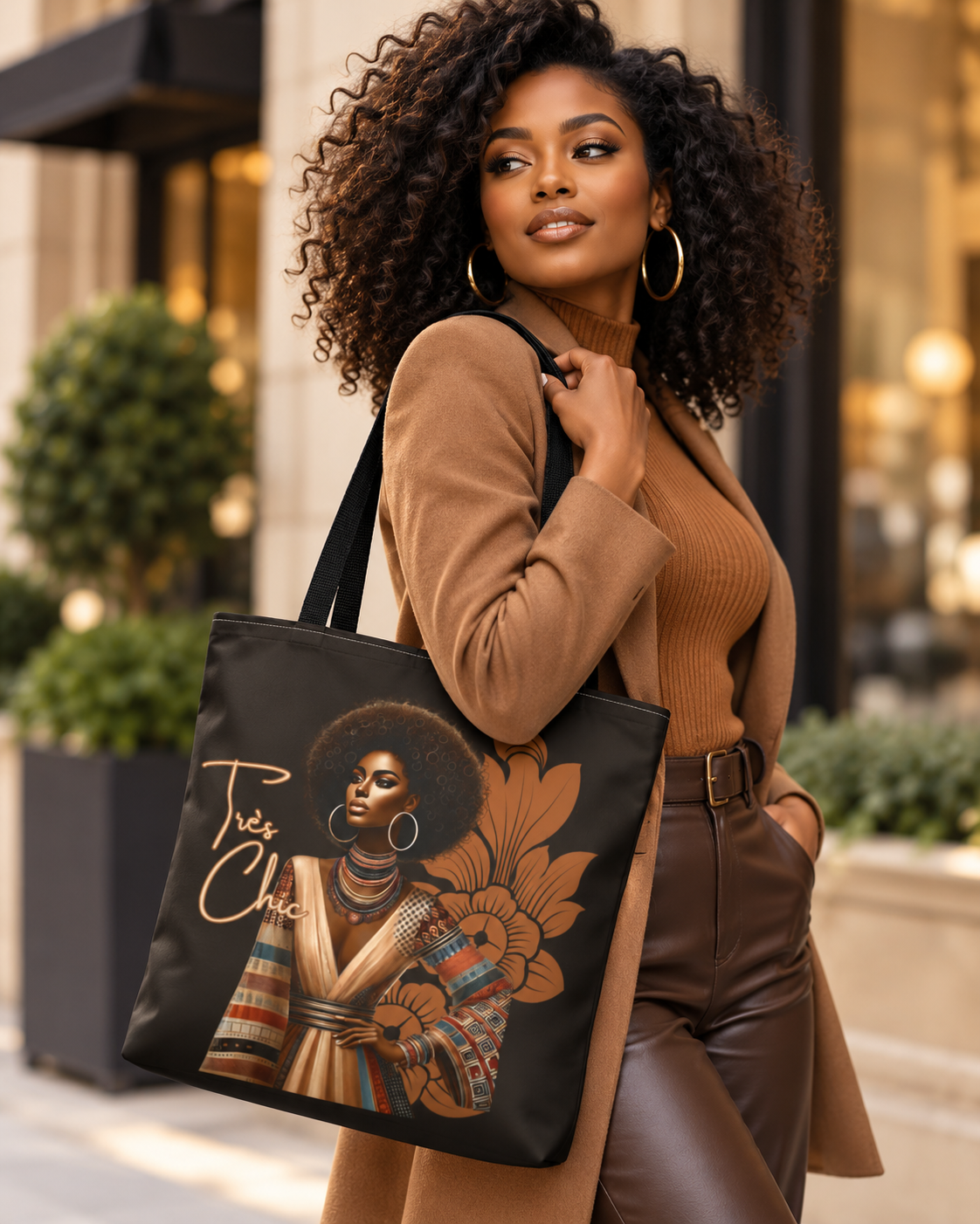Custom Tres Chic Melanin Tote Bag, Beautiful Black Woman Gifts for Her & Mom
