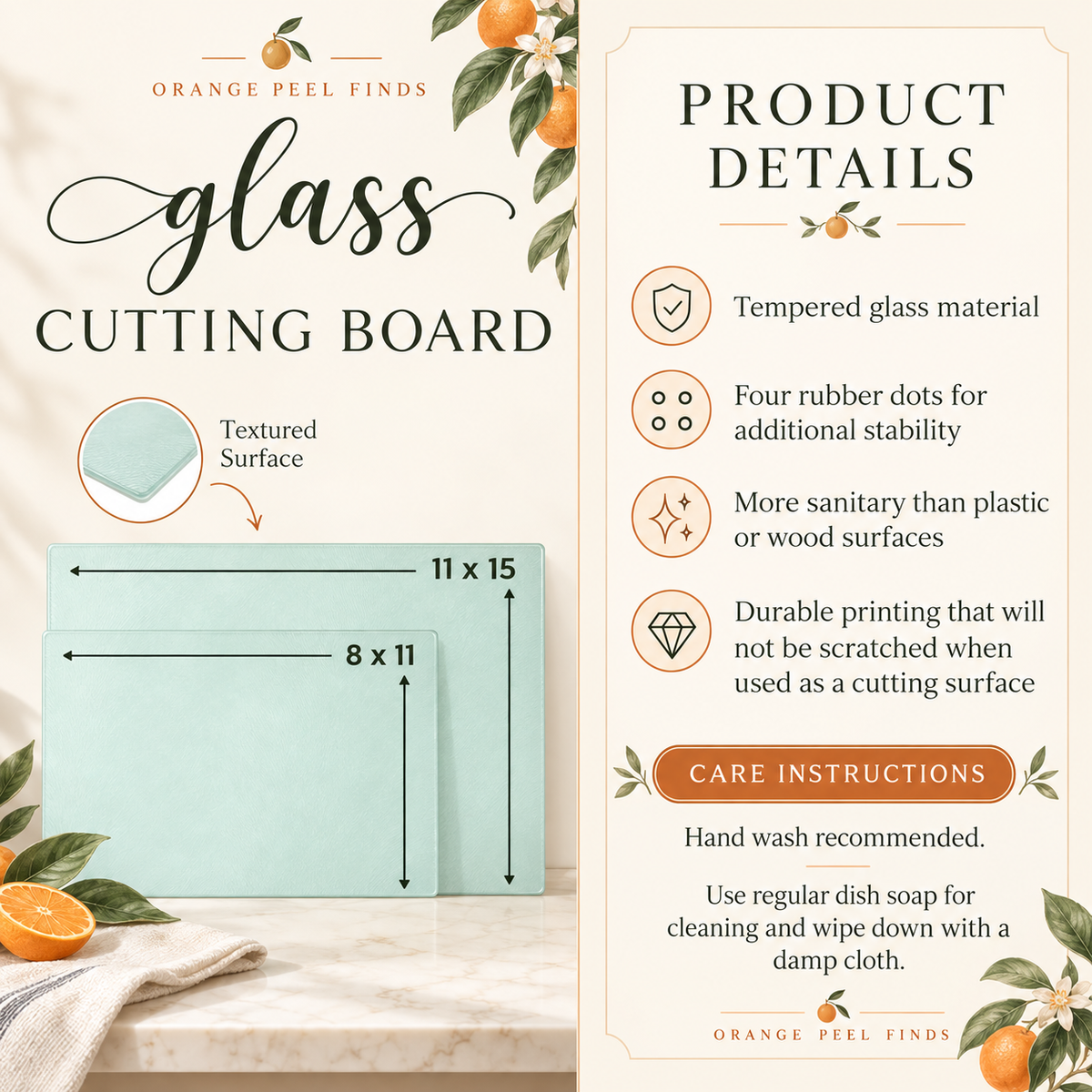 Tempered Glass Cutting Board for Mushroom Lovers, Floral Butterfly Design for Chic Kitchen & Home