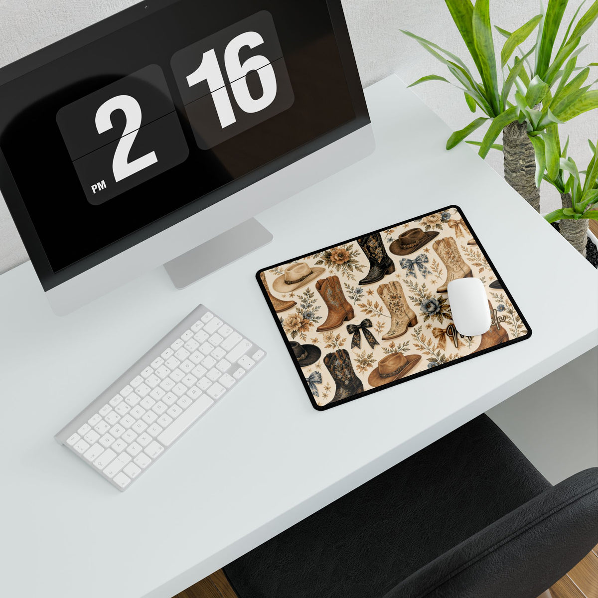 Cowgirl Desk Mat, Chic Western Home Office and Student Decor, RTO WFH Dorm Room Large Mouse Pad
