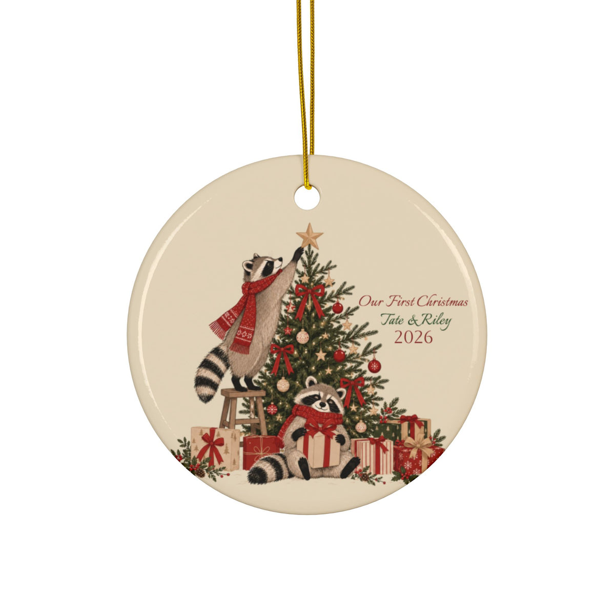 Raccoon Lovers Ceramic Ornament for New Couples, New Baby