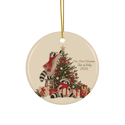 Raccoon Lovers Ceramic Ornament for New Couples, New Baby