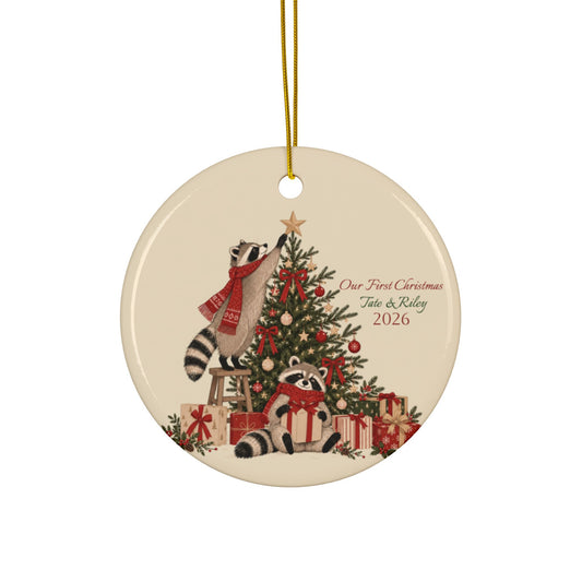 Raccoon Lovers Ceramic Ornament for New Couples, New Baby