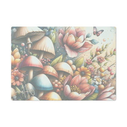 Tempered Glass Cutting Board for Mushroom Lovers, Floral Butterfly Design for Chic Kitchen & Home