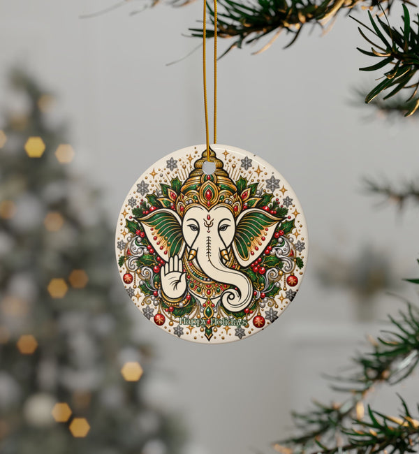 Dual-Sided Ceramic Ganesh Ornament, Hindu God Festive Party Gifts & Holiday Decor