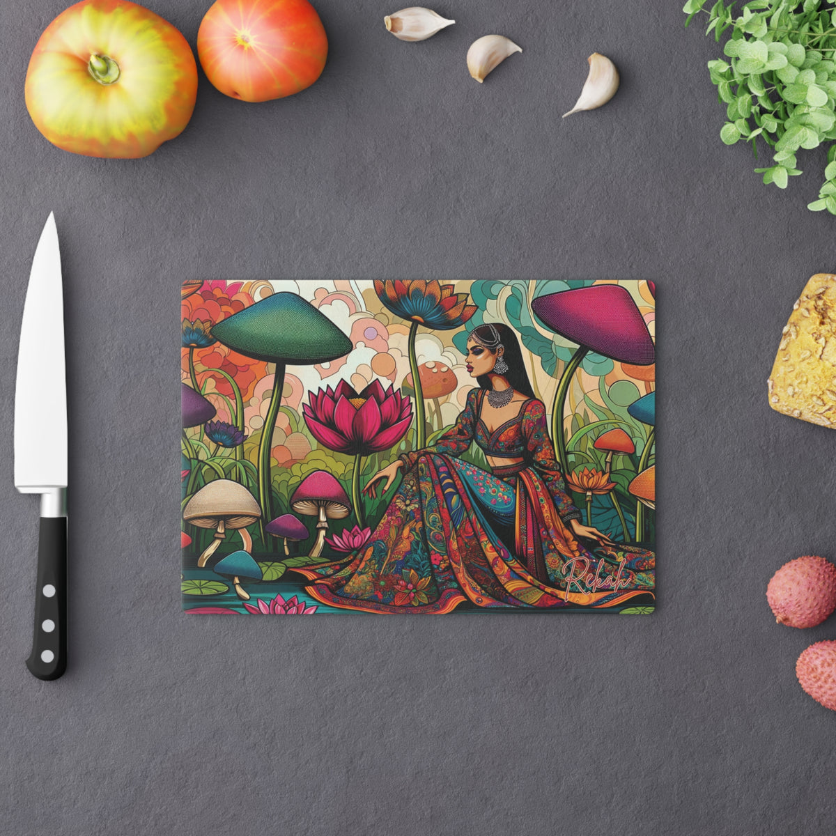 Custom Bollywood Lovers Tempered Glass Cutting & Charcuterie Board, New Home Kitchen Decor