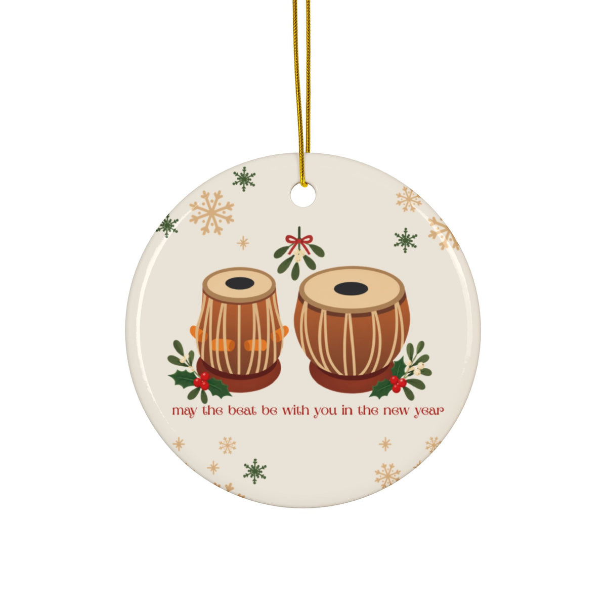Ceramic Dual-Sided Text, South Indian Tabla Ornament, Desi Holiday Decor and Christmas Gifts