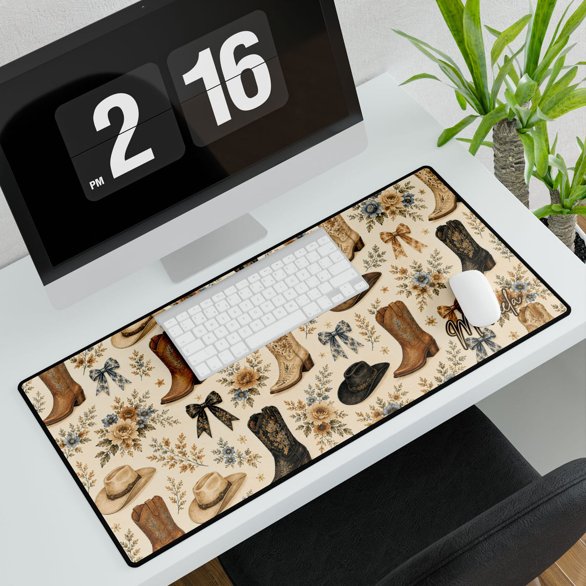 Cowgirl Desk Mat, Chic Western Home Office and Student Decor, RTO WFH Dorm Room Large Mouse Pad