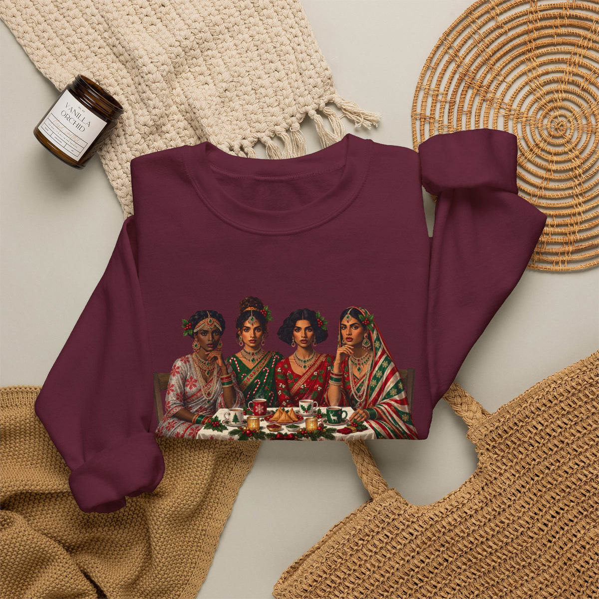 Custom Text Bollywood Christmas Sweatshirt for Chai Lovers