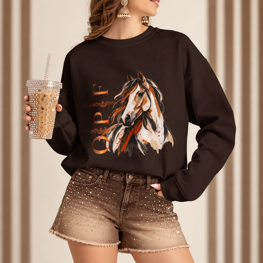 Orange Peel Finds Exclusive Horse Lovers Sweatshirt, Chic Modern Sweatshirts for Her and Him