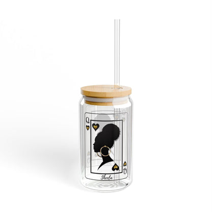 Custom Sipper Glass Tumbler, Queen of Hearts, Inclusive Aesthetic Iced Drink Gifts - 3 Options