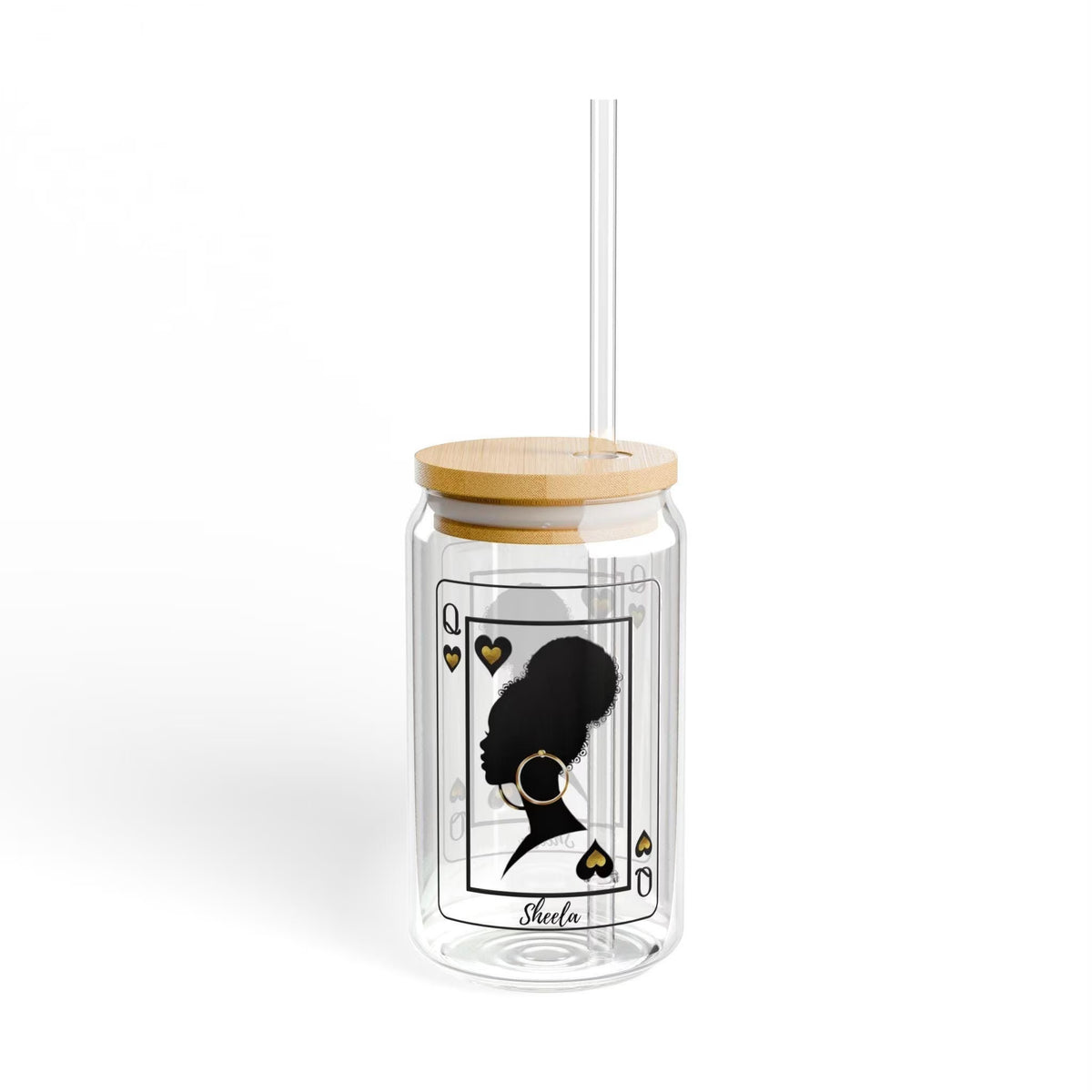 Custom Sipper Glass Tumbler, Queen of Hearts, Inclusive Aesthetic Iced Drink Gifts - 3 Options