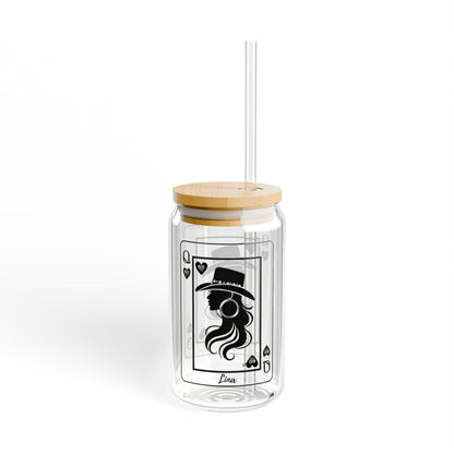 Custom Sipper Glass Tumbler, Queen of Hearts, Inclusive Aesthetic Iced Drink Gifts - 3 Options