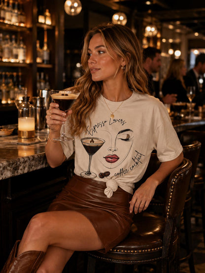 Chic Espresso Martini Lovers T-Shirt, Coffee Cocktail Aesthetic Apparel