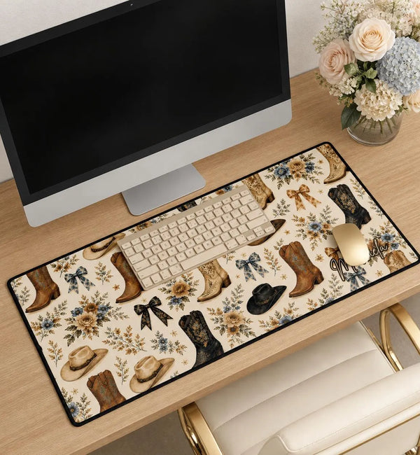 Cowgirl Desk Mat, Chic Western Home Office and Student Decor, RTO WFH Dorm Room Large Mouse Pad