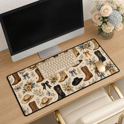 Cowgirl Desk Mat, Chic Western Home Office and Student Decor, RTO WFH Dorm Room Large Mouse Pad