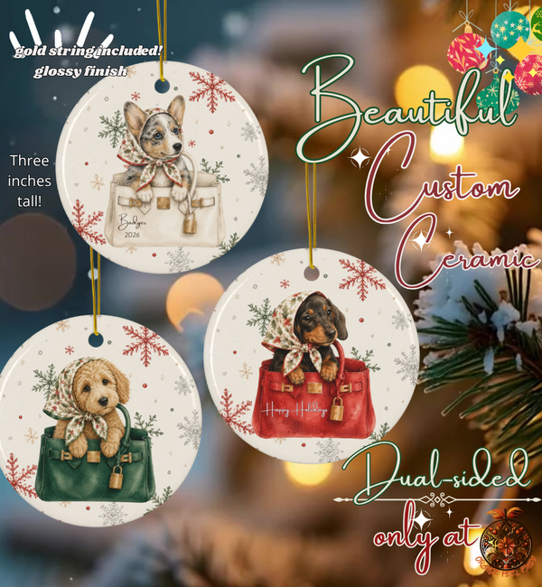 Dog and Handbag Lovers Ornament, Chic Puppy Holiday Decor