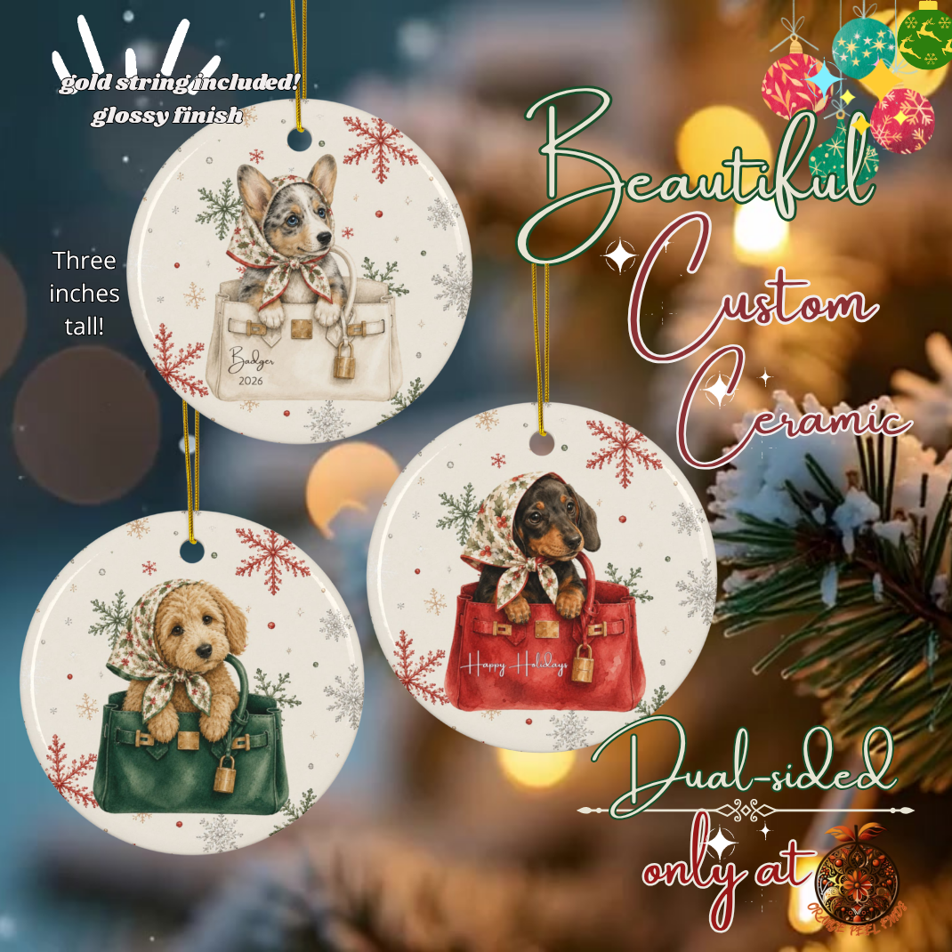 Dog and Handbag Lovers Ornament, Chic Puppy Holiday Decor