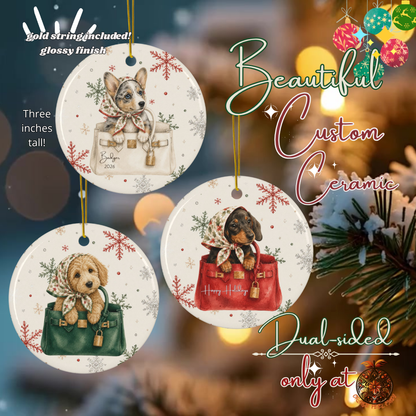 Dog and Handbag Lovers Ornament, Chic Puppy Holiday Decor